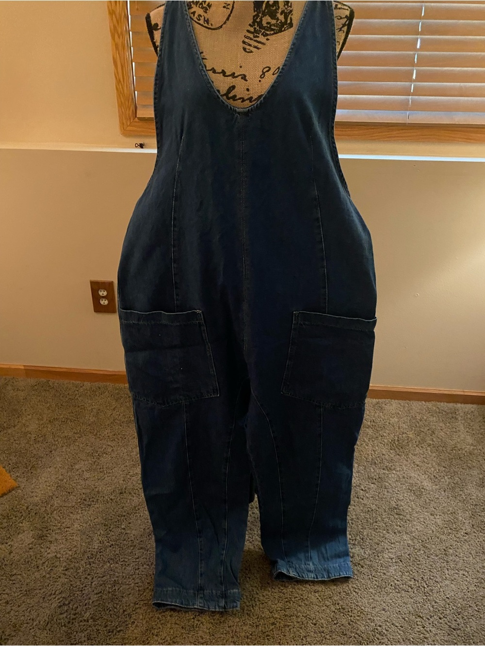 Free People Dark Blue Denim Utility Jumpsuit